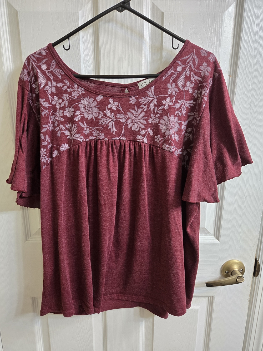 Women's Maroon Floral Yoke Knit Blouse by CHANEL